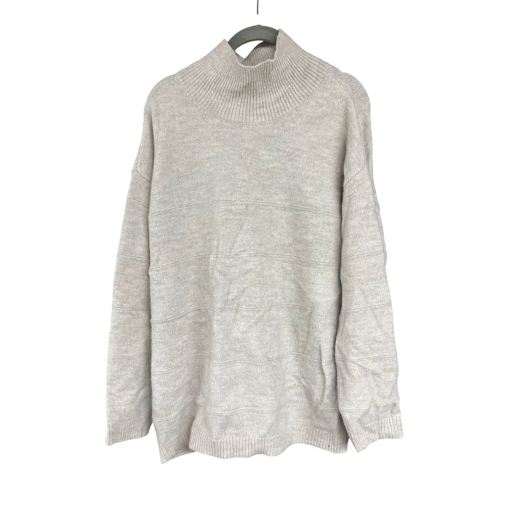 Morgan Taylor Oatmeal Heather Textured Stripe Mock Neck Oversized Sweater L